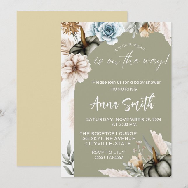 um pequeno convite para bebês de abóbora (Frente/Verso)