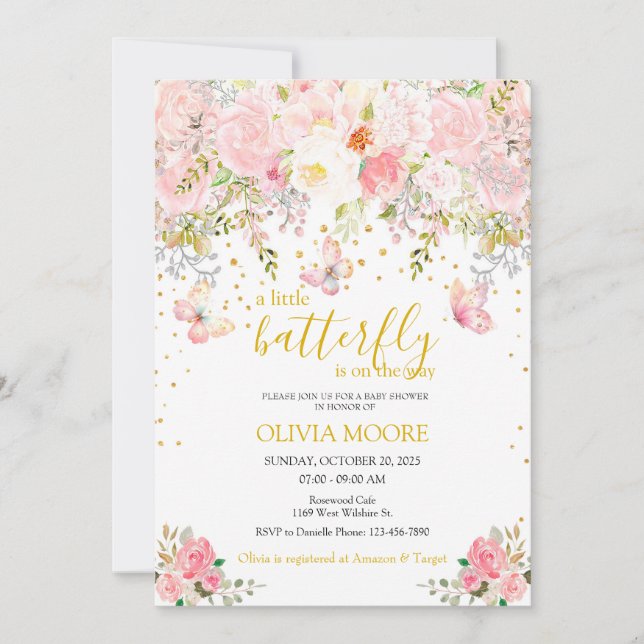 Um pequeno convite para chá de fraldas de borbolet (Frente)