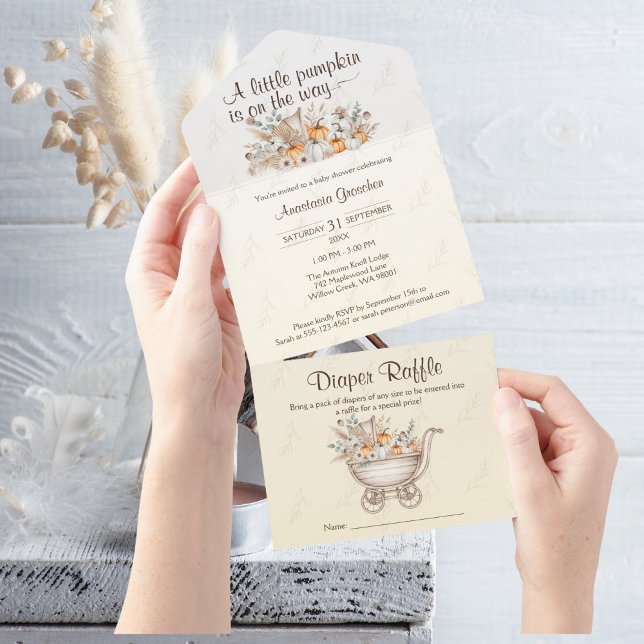 Um Pequeno Convite Para Chá de fraldas Pumpkin Boh (A Little Pumpkin Is On The Way Baby Shower All In One Invitation)