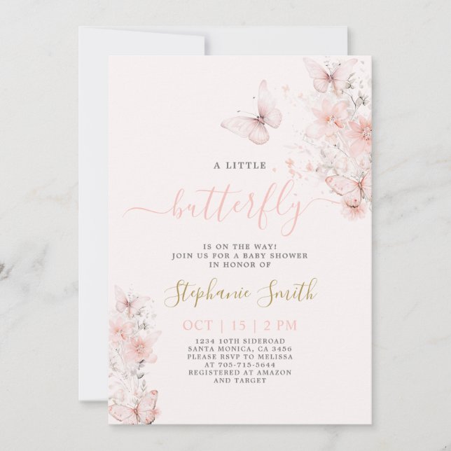 Um pequeno convite para Chás de fraldas de borbole (Frente)