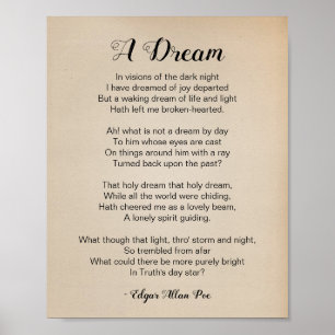 Um poema de sonho de Edgar Allan Poe Poster vintag