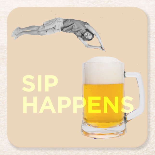 Um porta-copos divertido “Sip Happens” (Frente)