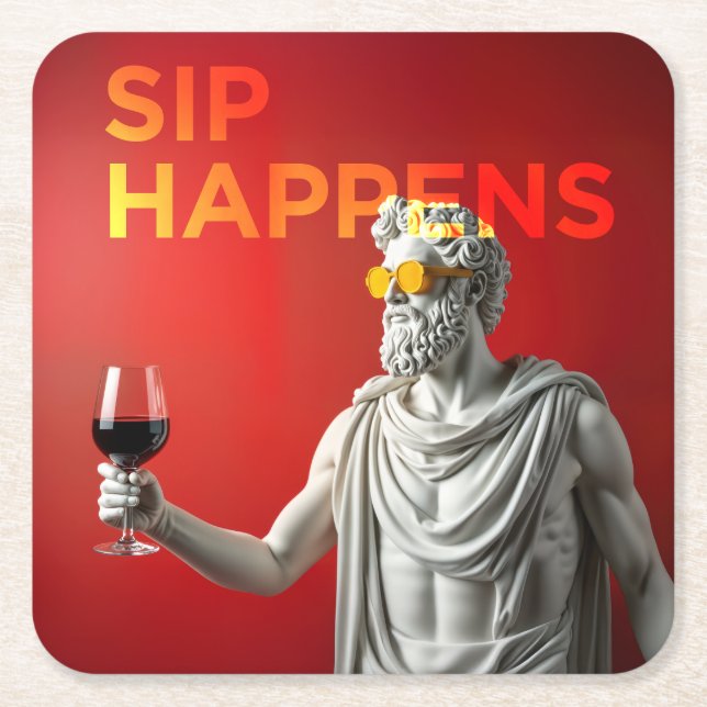 Um porta-copos “Sip Happens” ousado e moderno (Frente)