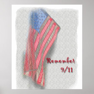 Um poster da bandeira americana com "recorda 9/11"