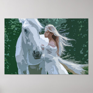Um poster do cavalo novo e branco  