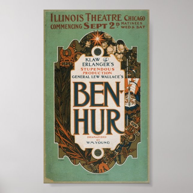Um poster vintage de produção de teatro de 1901 (Frente)