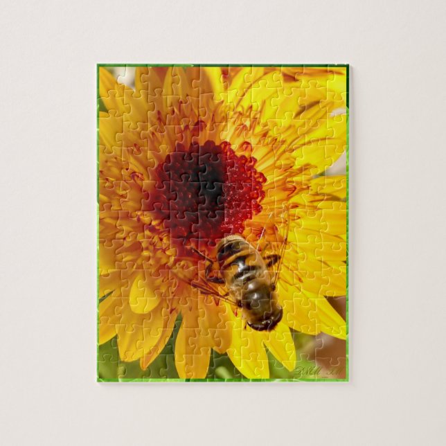 Um quebra-cabeça de uma flor alegre com uma abelha (Vertical)