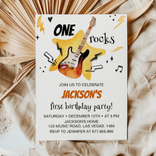 Um Rochedo Guitar Rock E Roll Convite De Aniversár