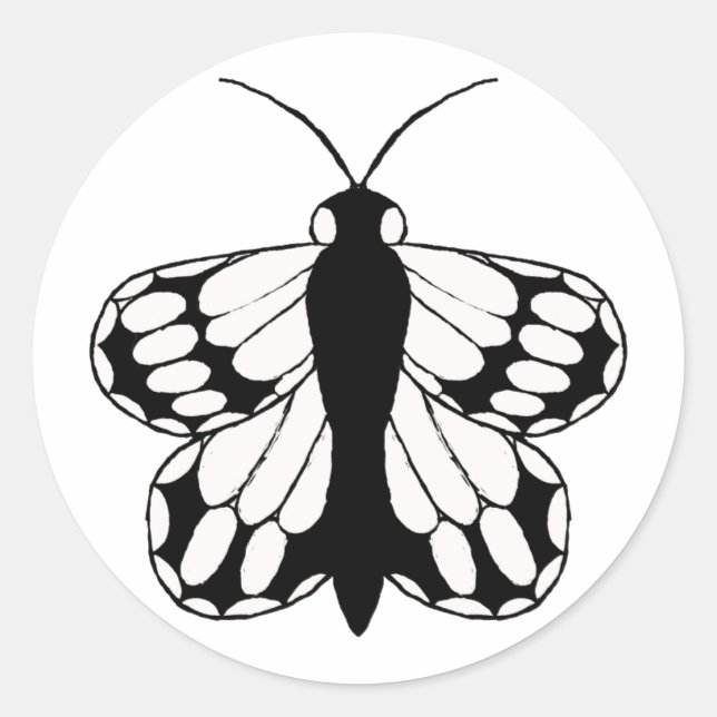 Um simples adesivo preto-n-branco de borboleta. (Frente)