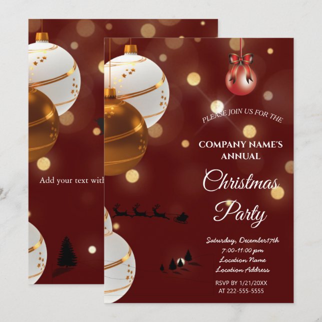 Um simples convite de festas de Natal elegante e v (Frente/Verso)