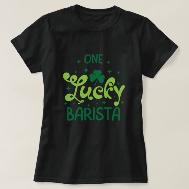Um T-Shirt Dia de São Patrício Barista Sortudo (Frente do Design)