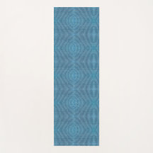 Um tapete de yoga azul com um padrão geométrico su