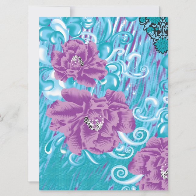 Um vibrante design de tecido com roxo e turq (Frente)