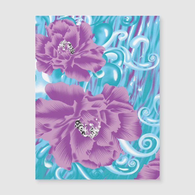Um vibrante design de tecido com roxo e turquesa (Frente)