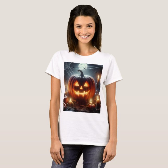 uma abóbora de halloween com teia de aranha no top (Frente Completa)