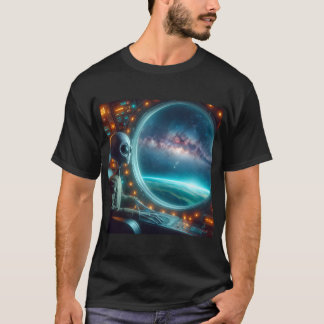 Uma Alienígena olhando para a camiseta espacial