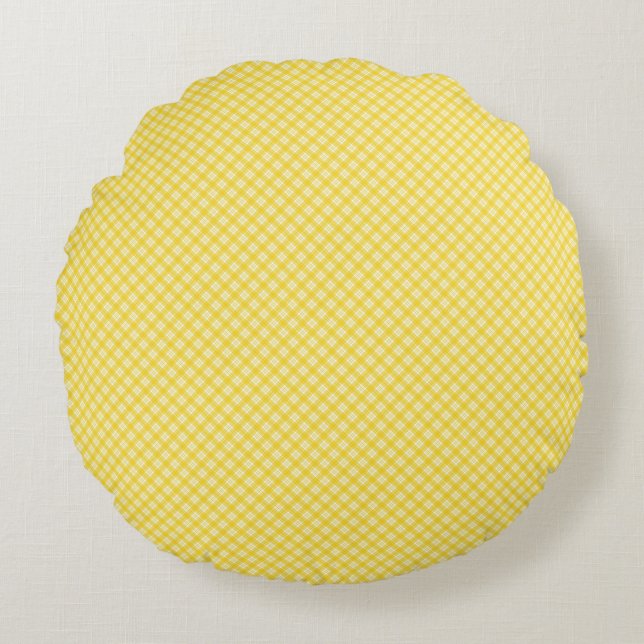 Uma almofada redonda com um xadrez amarelo e branc (Frente)