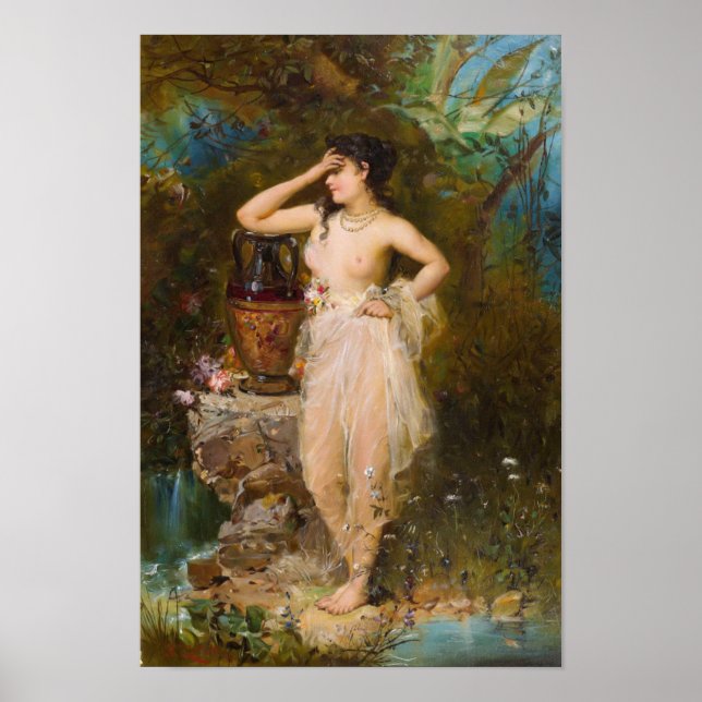 Uma bela mulher banhando por Hans Zatzka - poster (Frente)