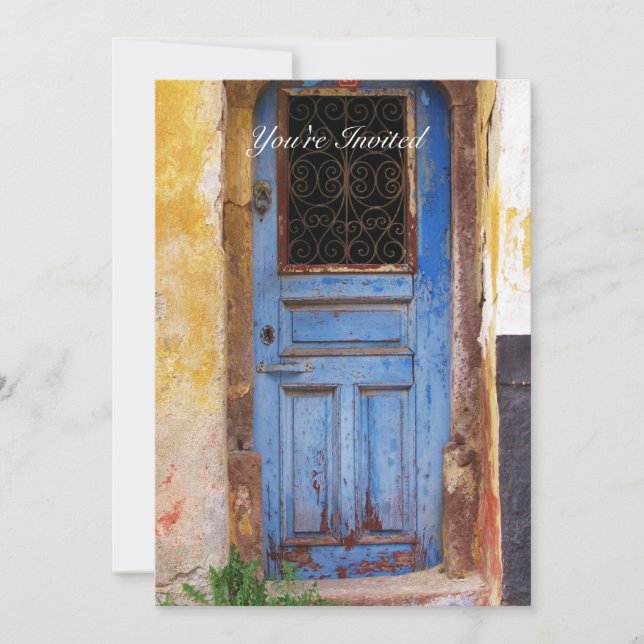 Uma bela porta azul antiga rústica GRÉCIA convite (Frente)