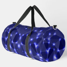 Uma bolsa de lona com um desenho geométrico azul