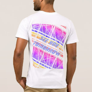 Uma camisa futurista colorida com texto personaliz