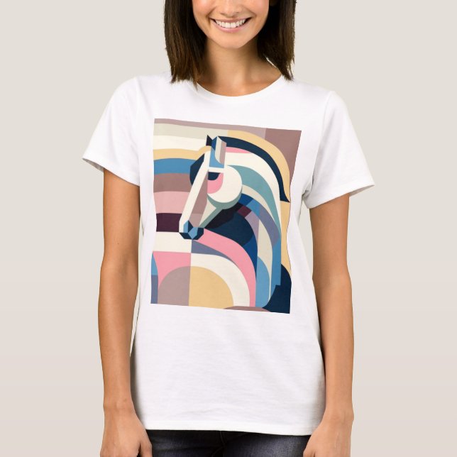 Uma camiseta com estampa de cavalo em estilo abstr (Frente)