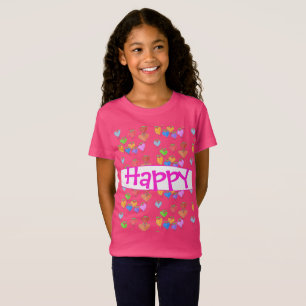 Uma camiseta cor-de-rosa-rosa feliz
