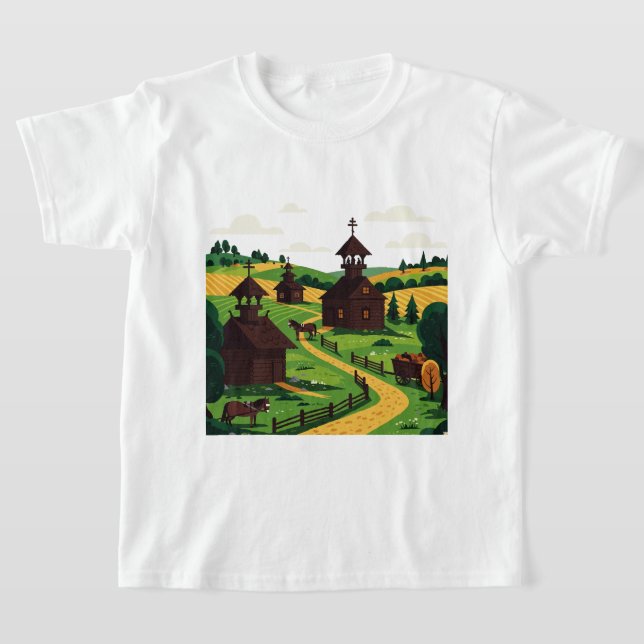 Uma camiseta de aldeia desenhada em um estilo de i (Postura )