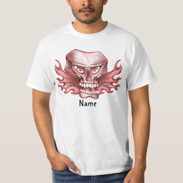 Uma Camiseta de Motociclista com Caveira de Rock (Frente)