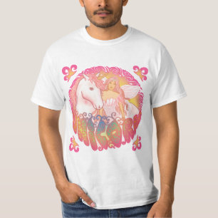 Uma camiseta de unicórnio e fada retrô