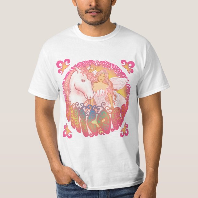 Uma camiseta de unicórnio e fada retrô (Frente)
