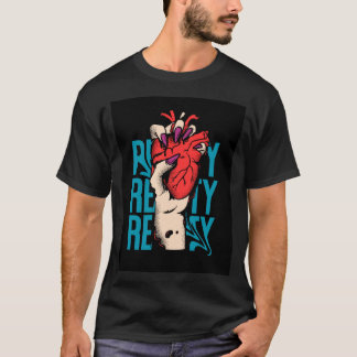 Uma camiseta preta com uma mão segurando um coraçã