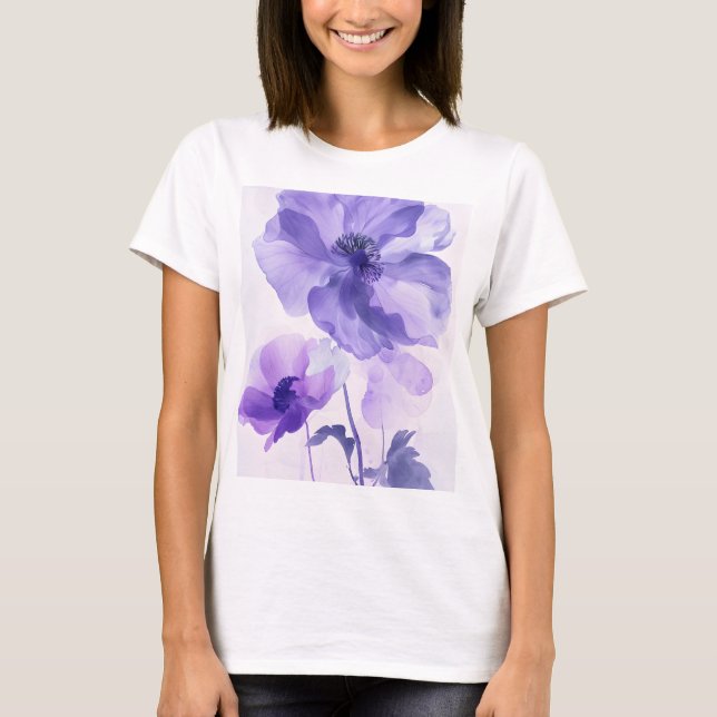 uma camiseta púrpura com padrão de flores (Frente)