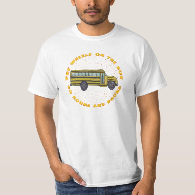 Uma camiseta Rodas de ônibus escolar (Frente)