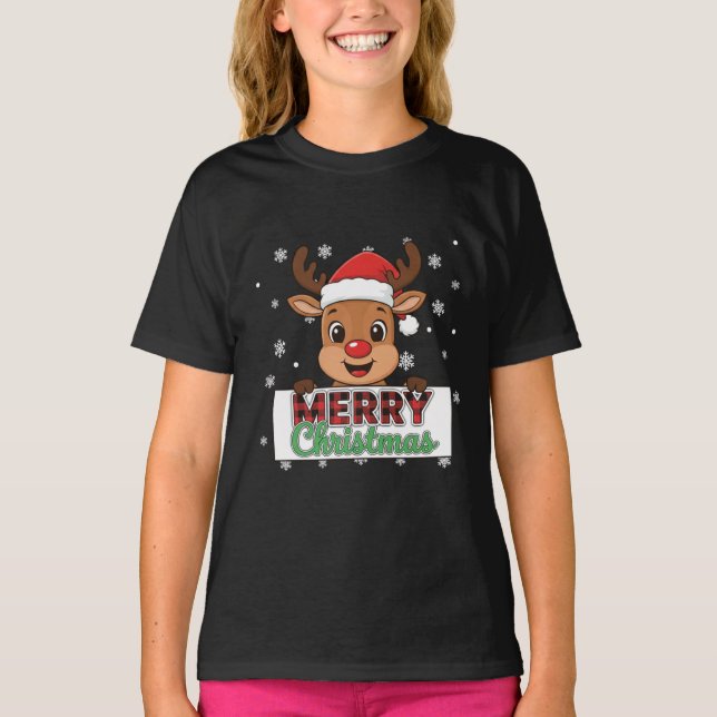 Uma camiseta temática de rena para decoração de Na (Frente)
