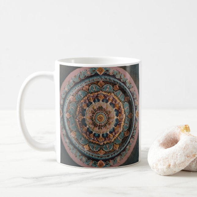 Uma caneca de café com uma design de mandala estét (Com Donut)