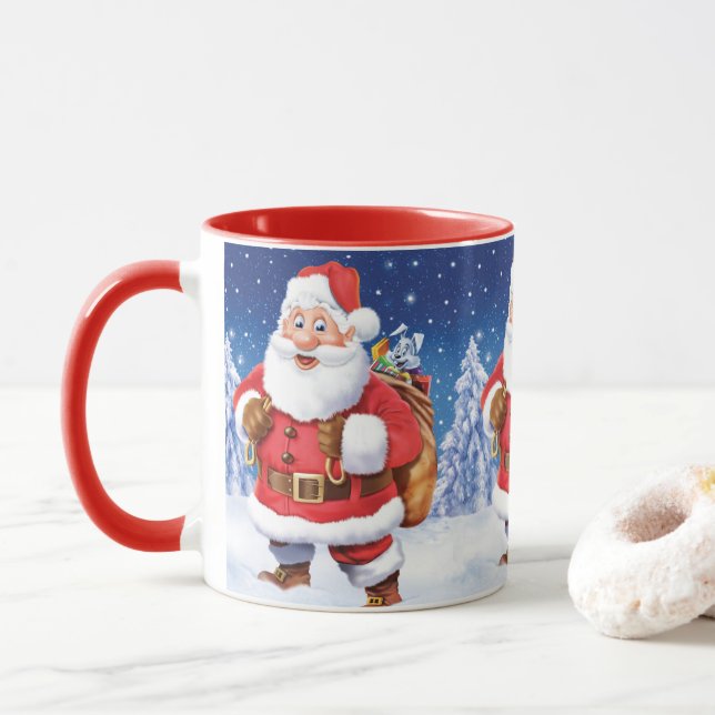 Uma caneca de café de Natal, Jolly Santas. (Com Donut)