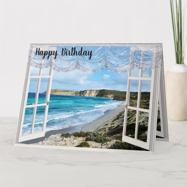 Uma cena de praia através da minha janela, cartão  (Frente)