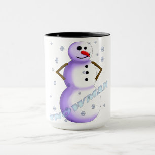 Uma charmosa caneca de café com tema de boneco de