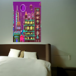 Uma cidade estranha e colorida   AI Art Poster
