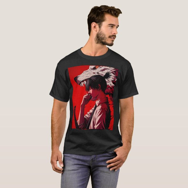 uma combinação preta e vermelha de camisa (Frente Completa)