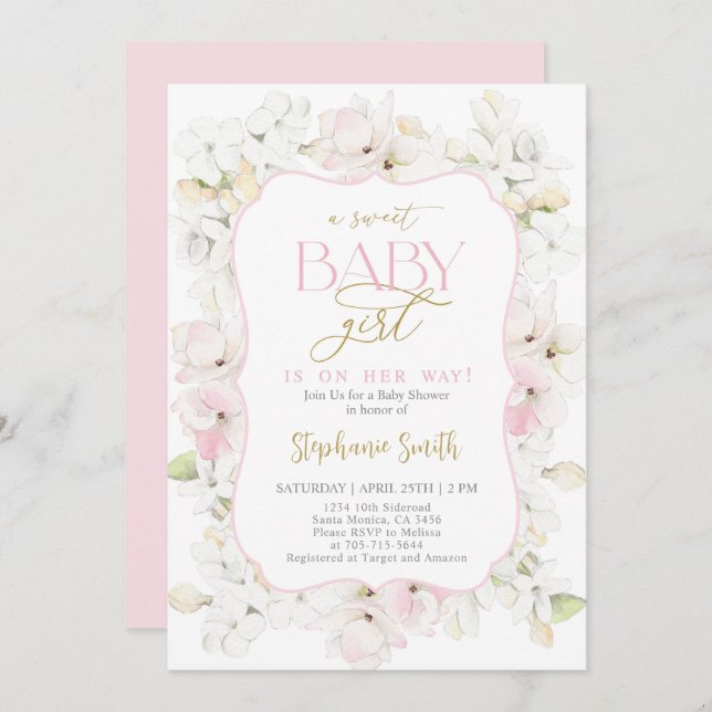 Uma doce menina Hydrangea Chá de fraldas Convite (Frente/Verso)