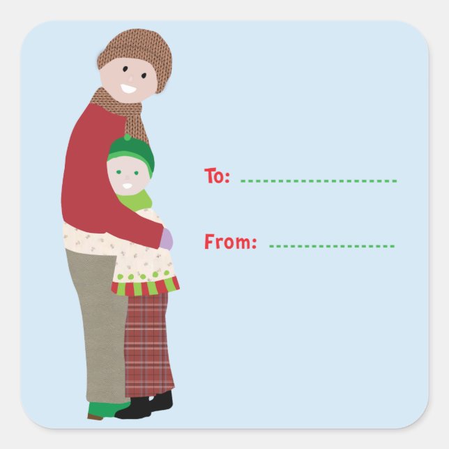 Uma Etiqueta de Presente de Abraço de Natal Adesiv (Frente)