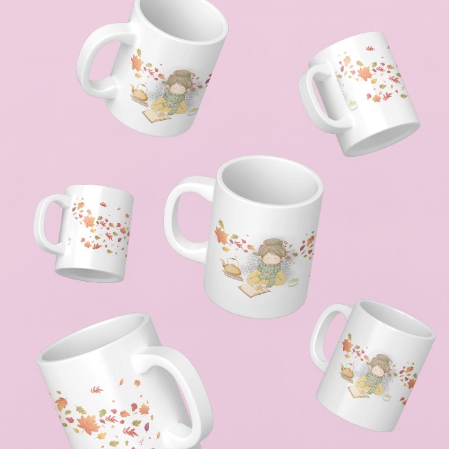 Uma Garota Com Uma Xícara De Chá, E Folhas Voadora (Criador carregado)