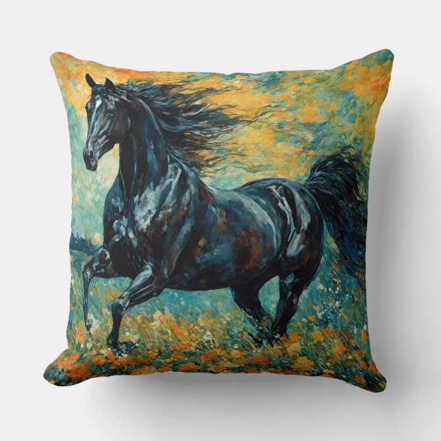 Uma linda almofada de cavalo preto (Frente)