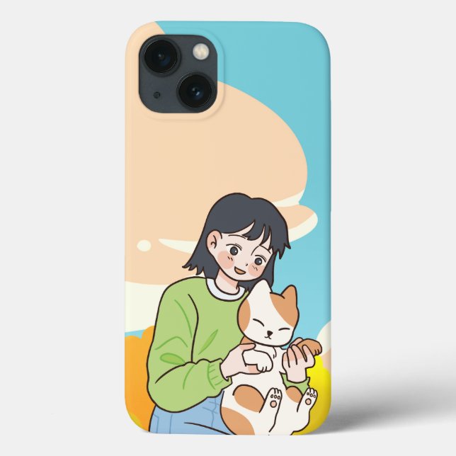 Uma menina com seu gato carinhoso (Verso)