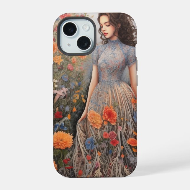 Uma Menina E Cheio De Flores, iPhone 15 Case (Verso)