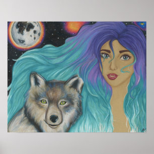 Uma menina e seu poster do lobo