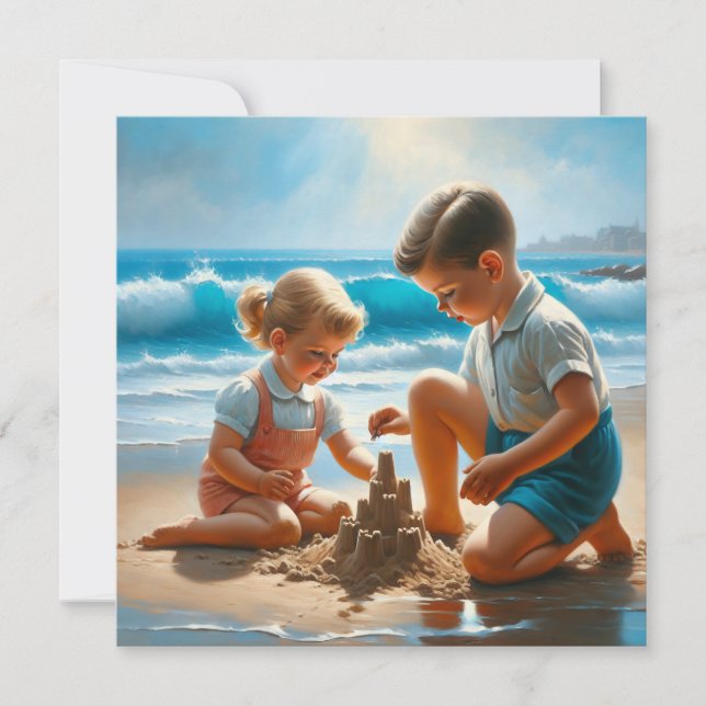 Uma Menina e um Menino Construindo um Castelo de S (Frente)