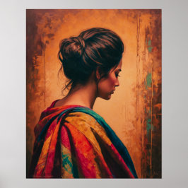uma mulher num Poster de Shawl multicolorida